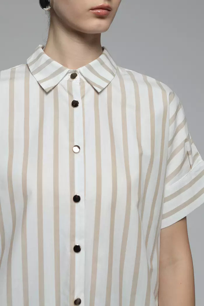 COTTONINK Studio - Atasan Kemeja Wanita Brown Striped Form #StudioEssentials