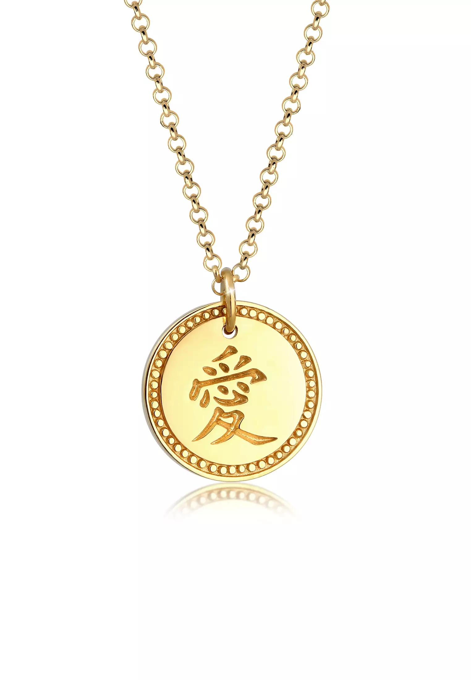 Necklace Chinese Letters Love Symbol Gold Plated