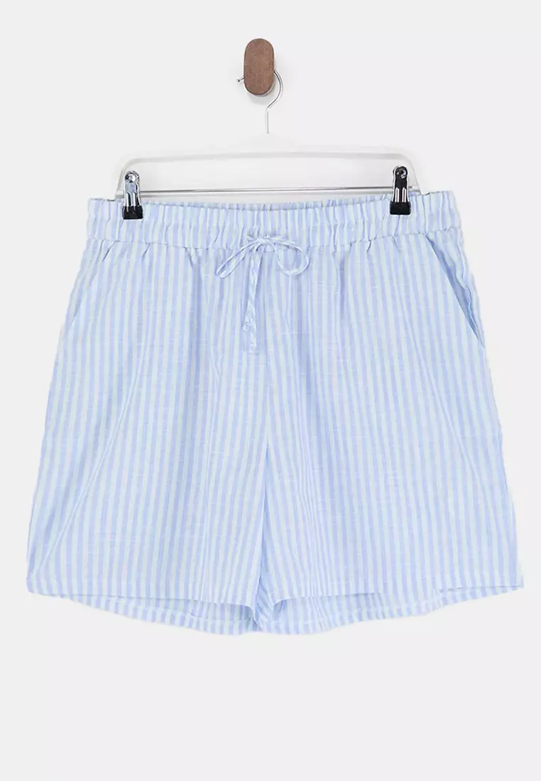 Blue Striped Shorts-Pants Package Woven Plus Size Pajama Bottoms Tbbss26Ia00009