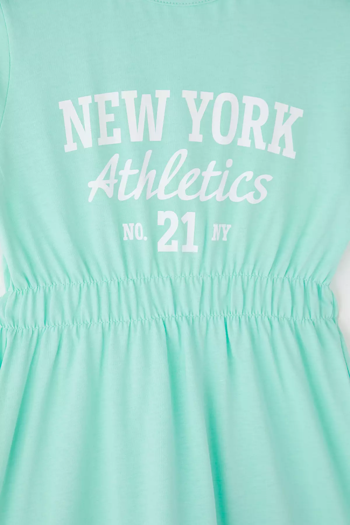 Mint Female Child 100% Cotton Slogan Printed Short Sleeve Elastic Waist Mini Knitted Dress Tkdss25El00084