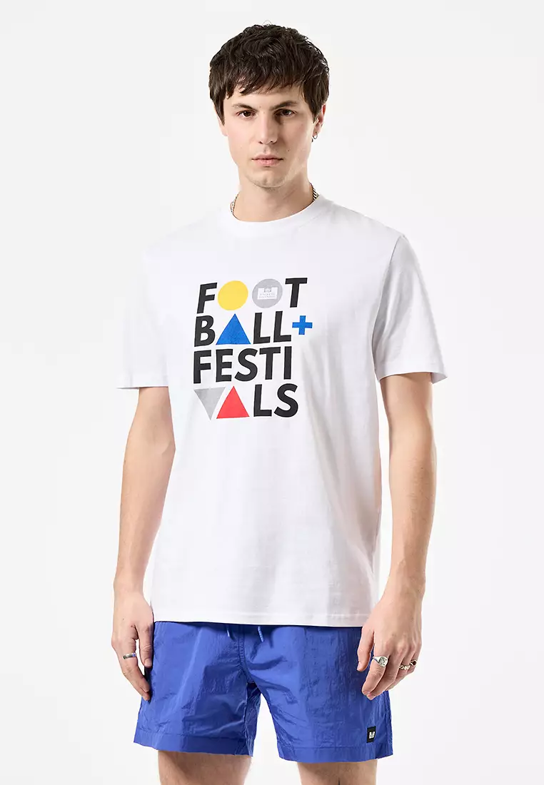 MENS WHITE FOOTBALL + FESTIVALS TEE GRAPHIC TEE