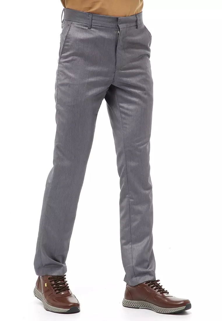 Locko Celana Panjang Formal Metalik Pria Slim Fit Material Wool ORIGINAL - Silver