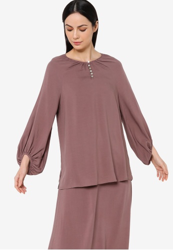 Earth by Zalia Basics brown Front Button Top made from TENCEL™ 30A9AAA34D5912GS_1