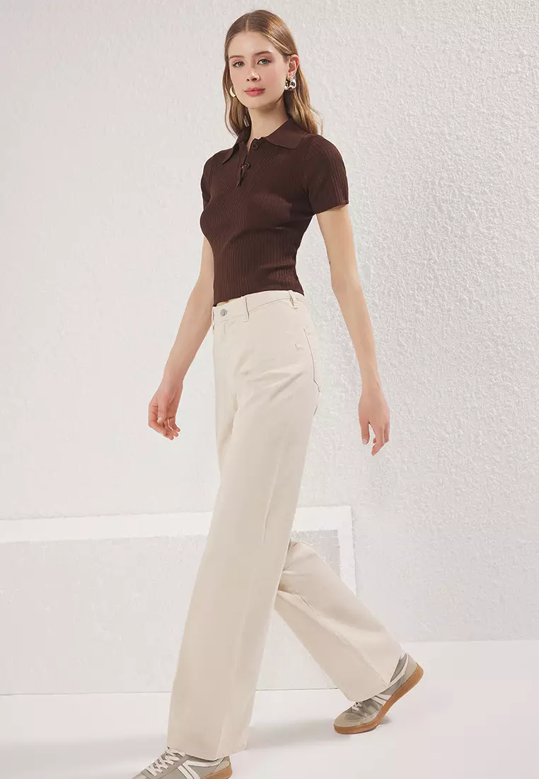 Stone Stitch Detail High Waist Wide Leg Jeans TWOSS25JE00034