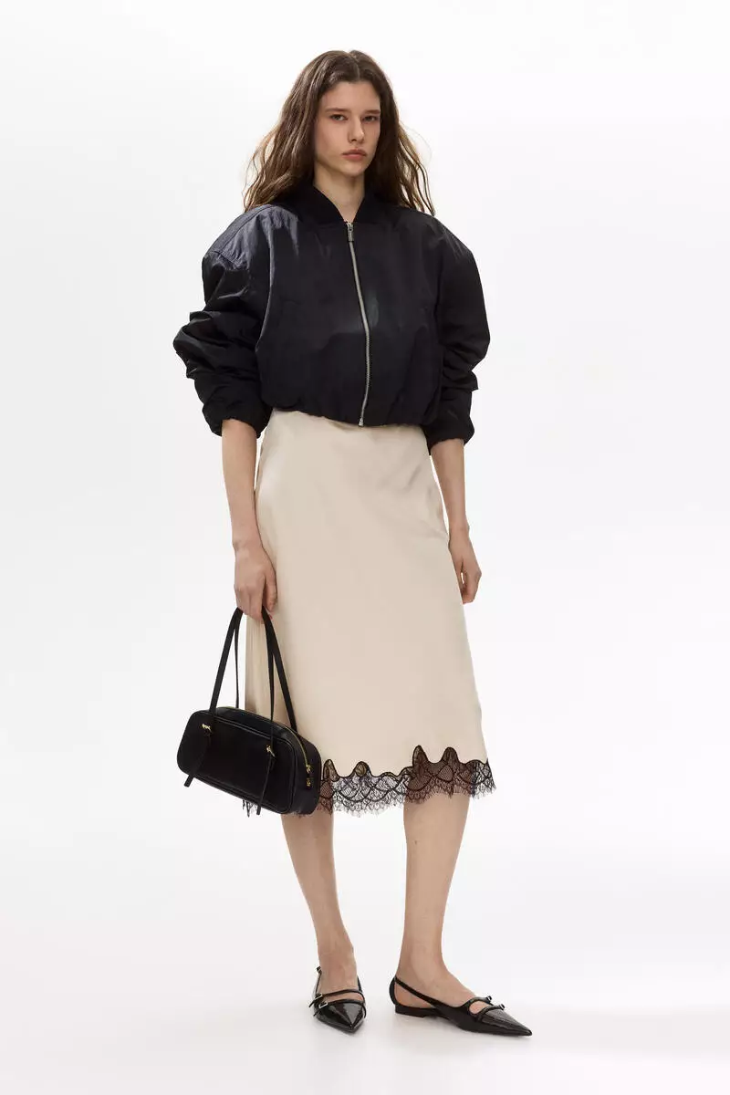 Lace-trimmed slip skirt