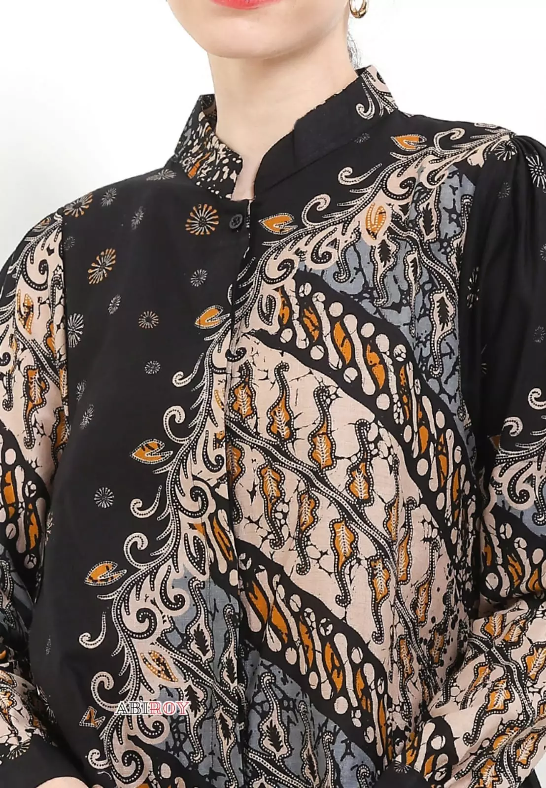 Blouse Batik Brawijaya Hitam Premium Slimfit Elegant NLN