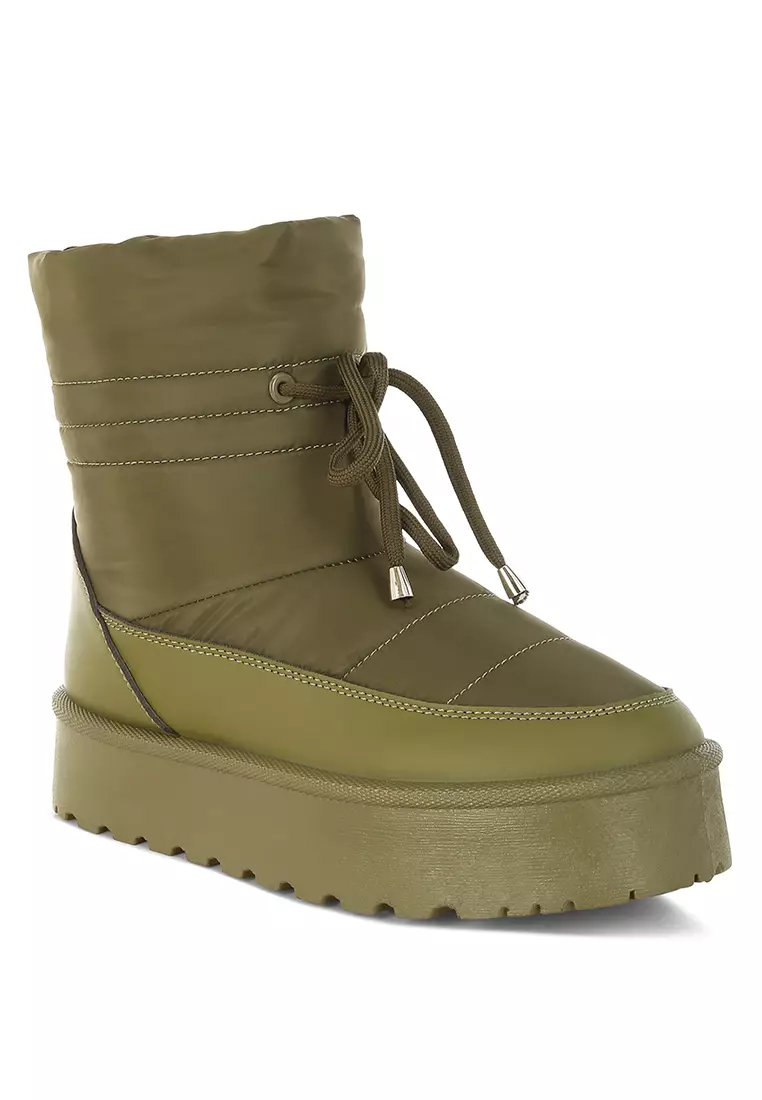 High Ankle Chunky Snow Boots In Khaki Green