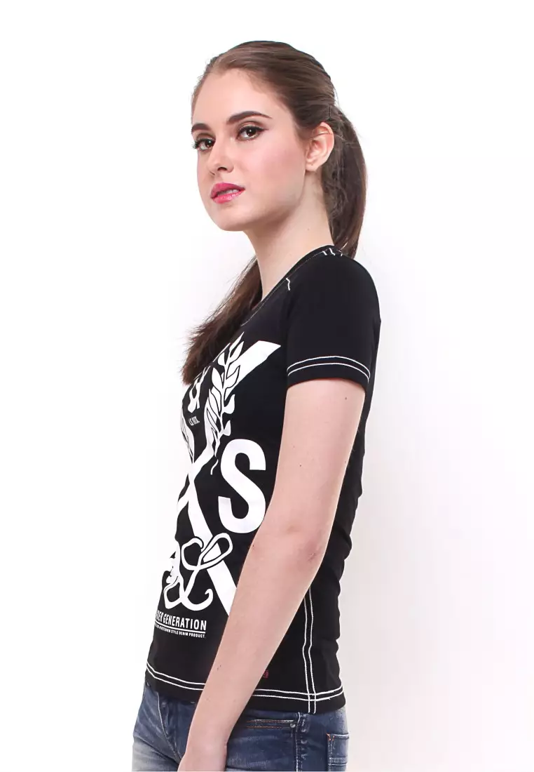 LGS - Slim Fit - Kaos Wanita - Gambar Sablon - Hitam