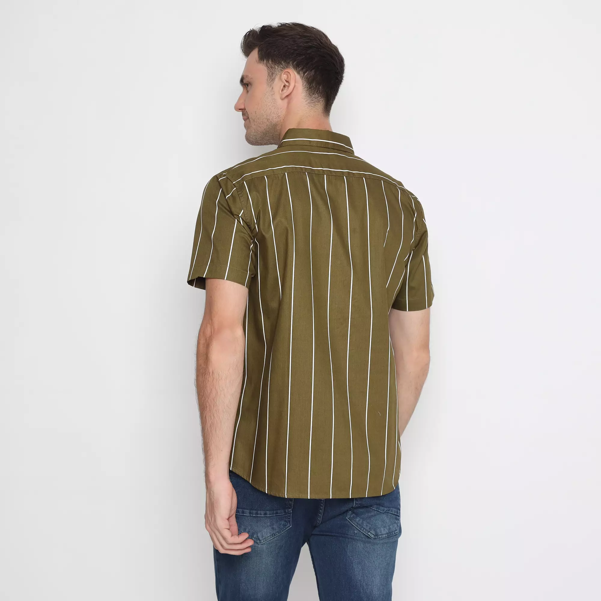 Platini Kemeja Salur Pria Lengan Pendek Katun Hijau 73424