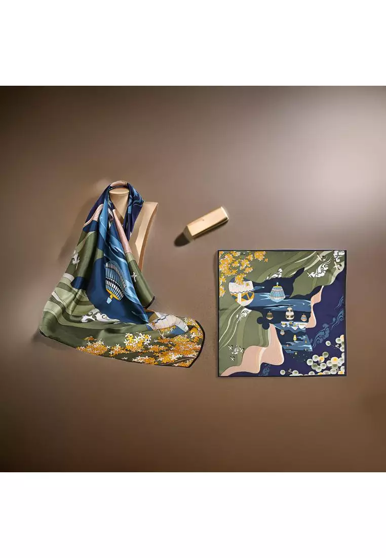 Luxury Silk Ladies' Large Scarf, Sun-Proof Crepe Satin, Premium Souvenir.