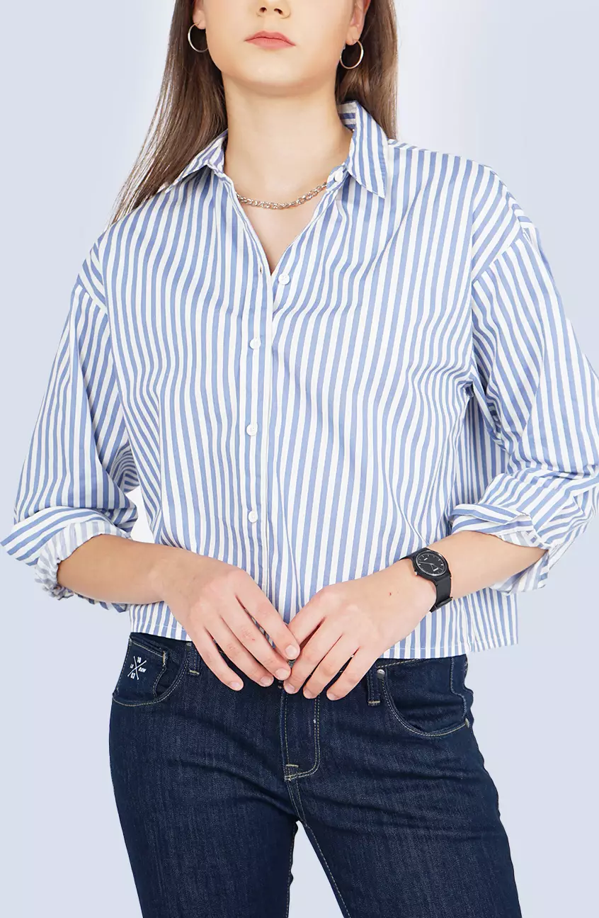 Kemeja Lengan Panjang Gysa Blue White