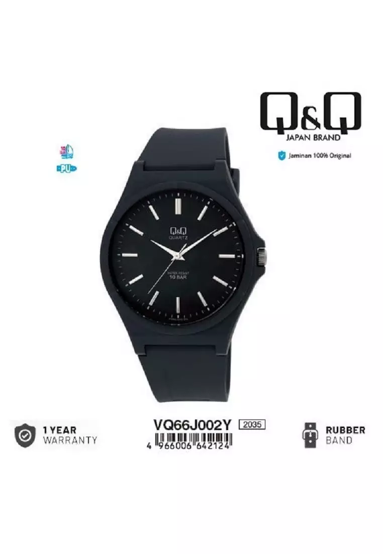 Q&Q QNQ QQ Original Watch Jam Tangan Analog Pria Tali Karet VQ66 VQ66J Water Resist VQ66J002 VQ66J002Y