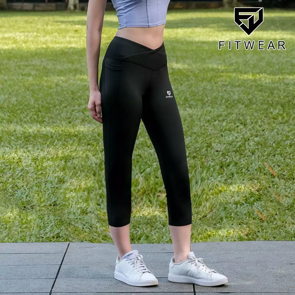  Fitwear Legging Olahraga Wanita LAYLA V-WAIST 7/8 2 POCKET COMPRESSION - BLACK