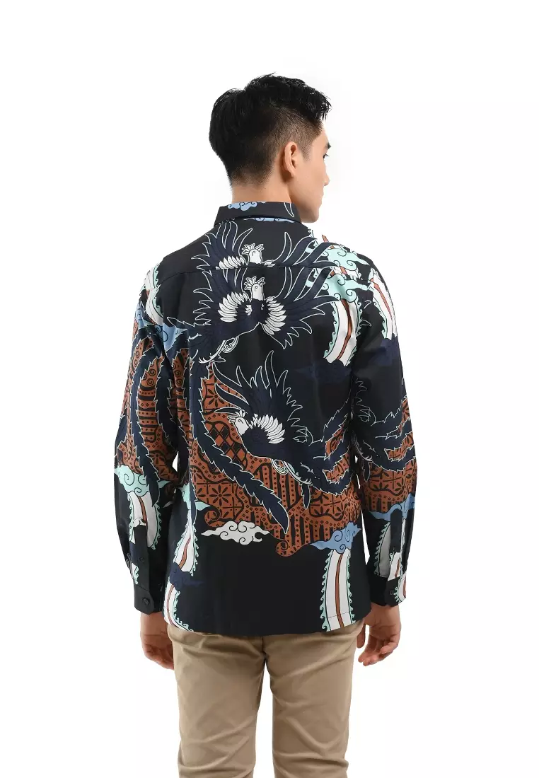 MANZONE Kemeja Batik Pria Lengan Panjang MZB-ATMOJO - BLACK