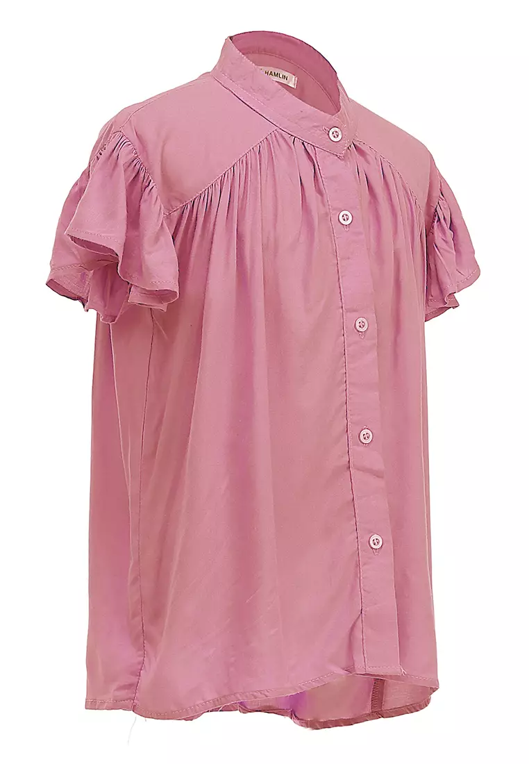 Octavia Blouse Curly Anak Perempuan Motif Polos Atasan  Lengan Pendek Material Cotton ORIGINAL - Pink