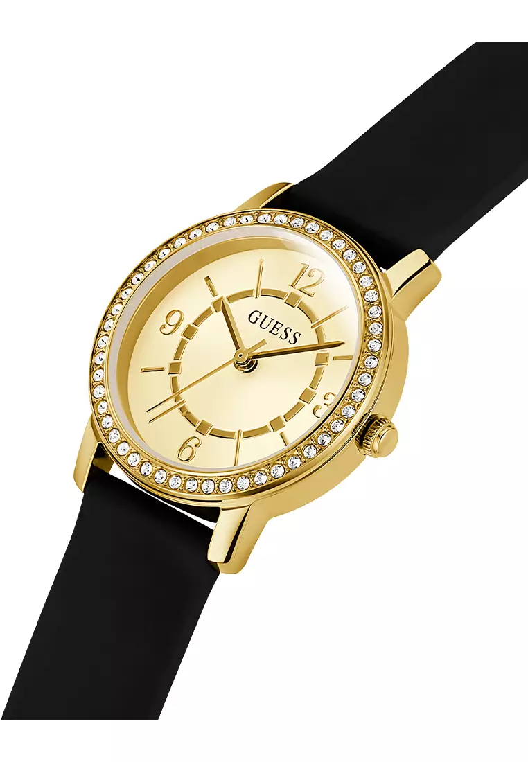 Guess GW0469L3 - Jam Tangan Wanita - Gold - Black Rubber Strap
