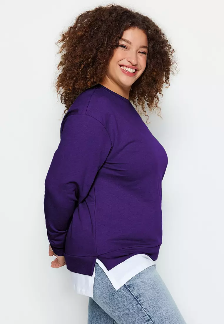 Purple Bottom T-Shirt Thin Knitted Look Plus Size Sweatshirt Tbbaw23Ao00023