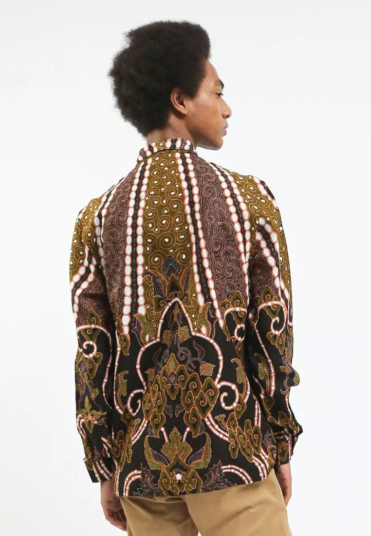 MANZONE Kemeja Batik Pria Lengan Panjang MODERN FIT Bimanyu-Handmade-Black