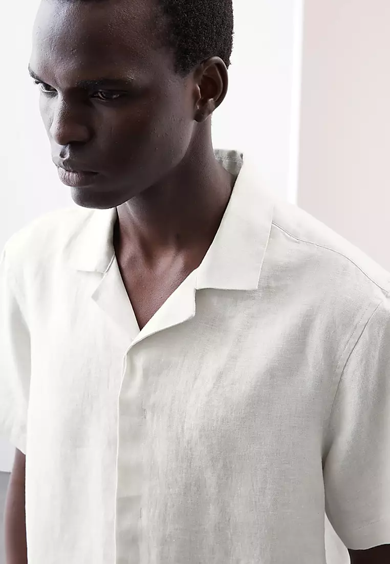 Pure Linen Herringbone Cuban Collar Shirt