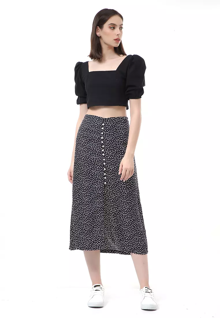 Trisha Bawahan Wanita Rok Kancing Panjang Buttons Midi Skirt Material Rayon ORIGINAL - Black