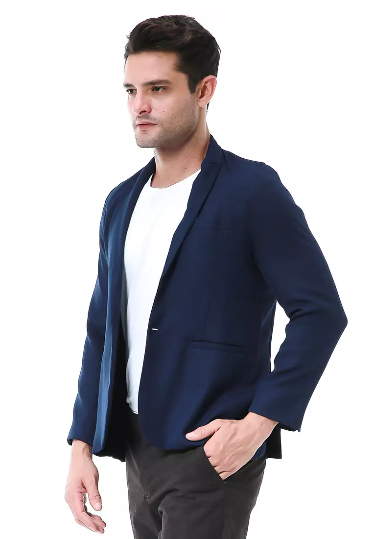Elard Outerwear Pria Blazer Formal Long Sleeve Motif Polos Material Semiwoll ORIGINAL - Navy