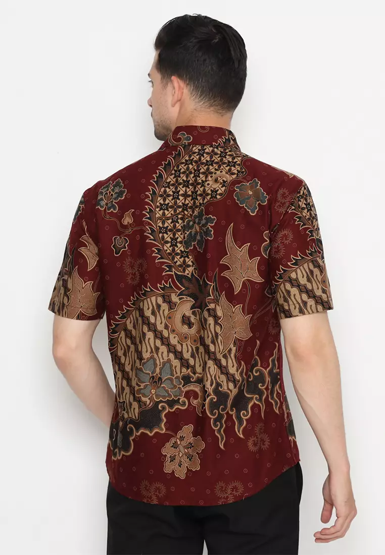 Kemeja Batik Slimfit Anargya Lengan Pendek - Maroon