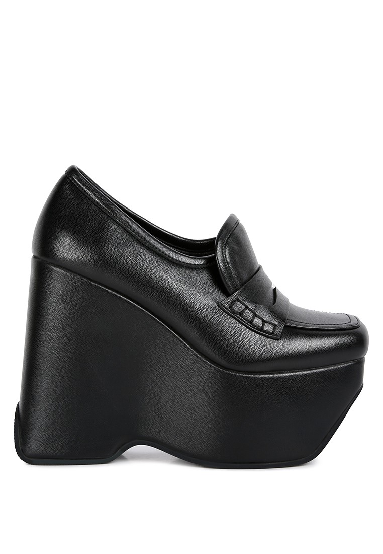 Black High Platform Wedge Loafers