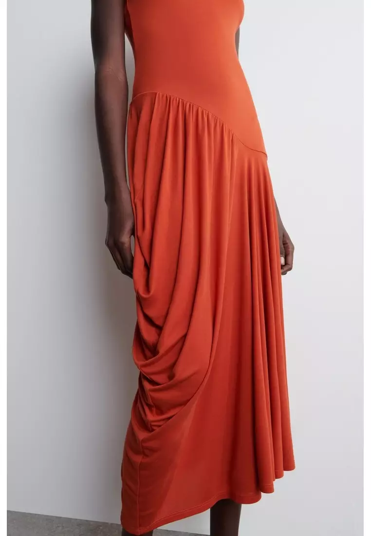 ASYMMETRIC DRAPED MIDI DRESS