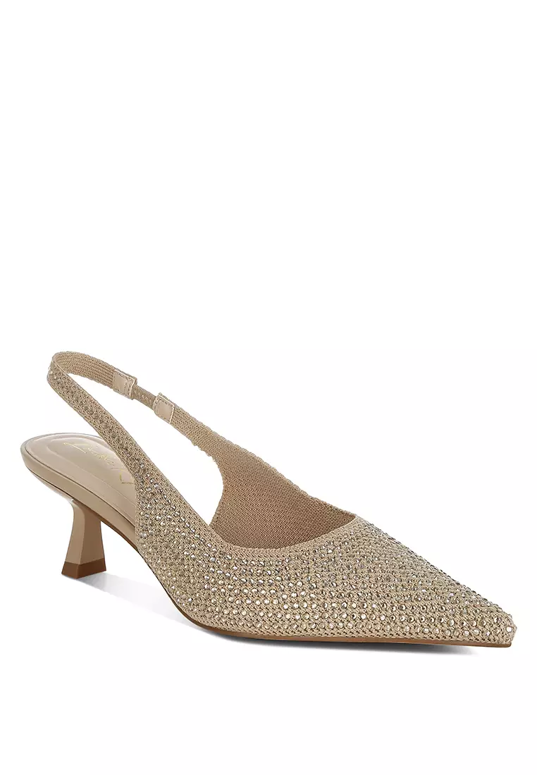 Flyknit Rhinestone Slingback Sandals in Beige