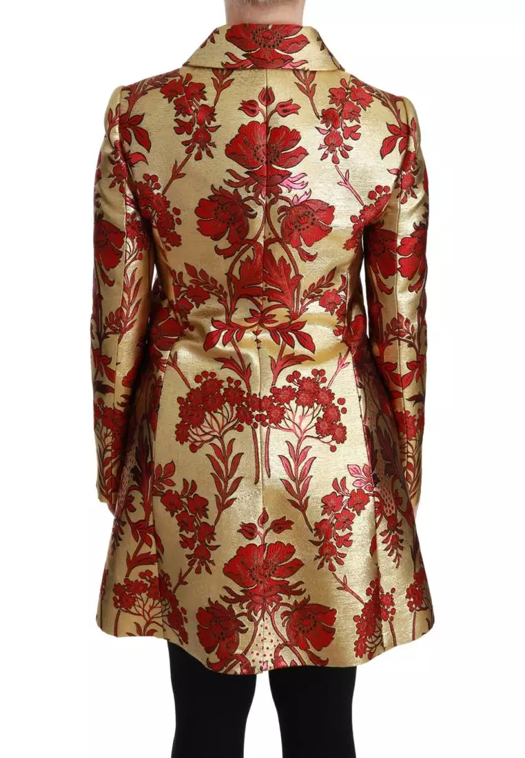 Buy Dolce & Gabbana Dolce & Gabbana Red Gold Floral Brocade Cape Coat ...