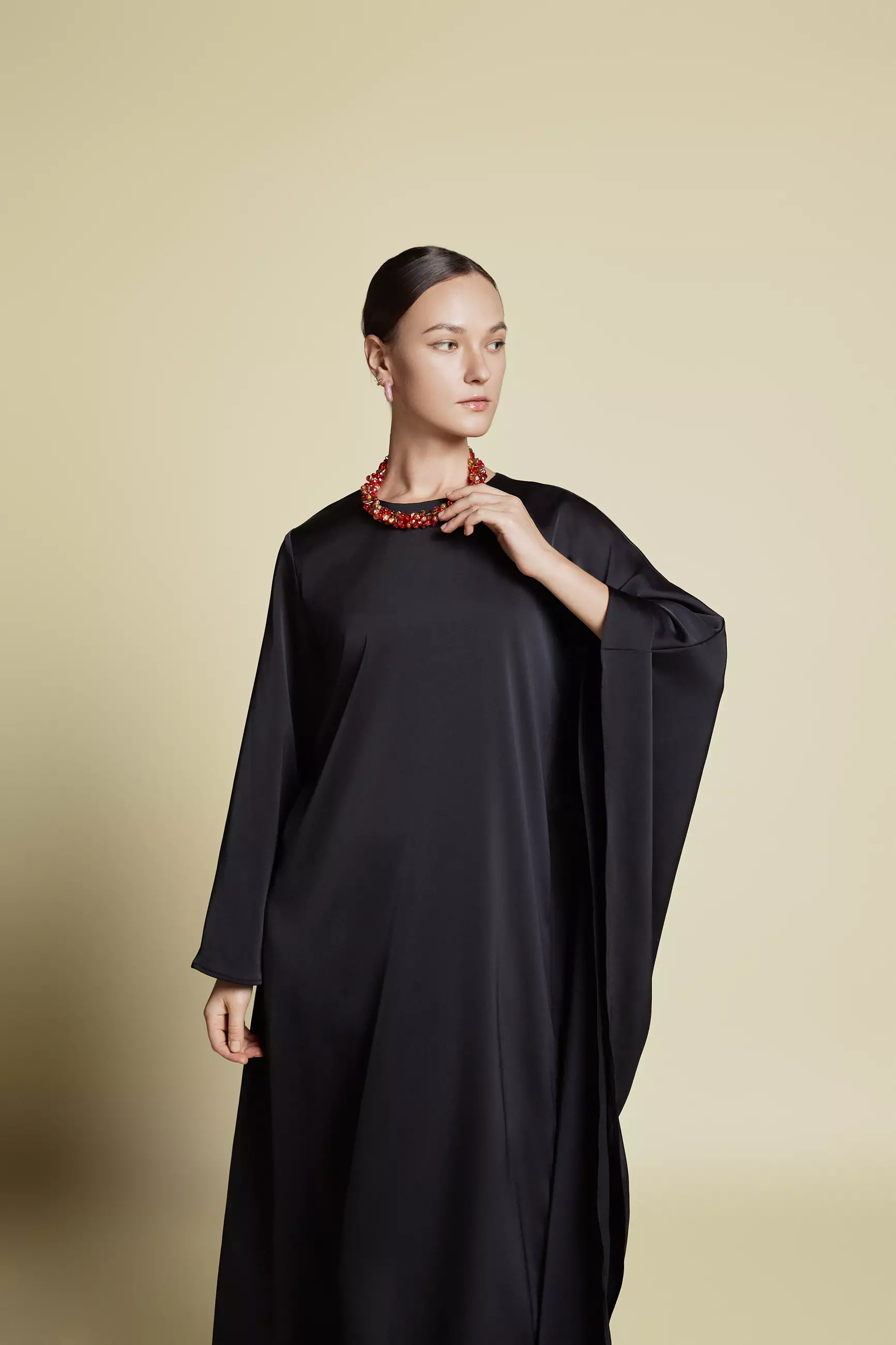 DEMURE&CO - Asymmetrical Kaftan in  Crepe de Chine Black - Dress