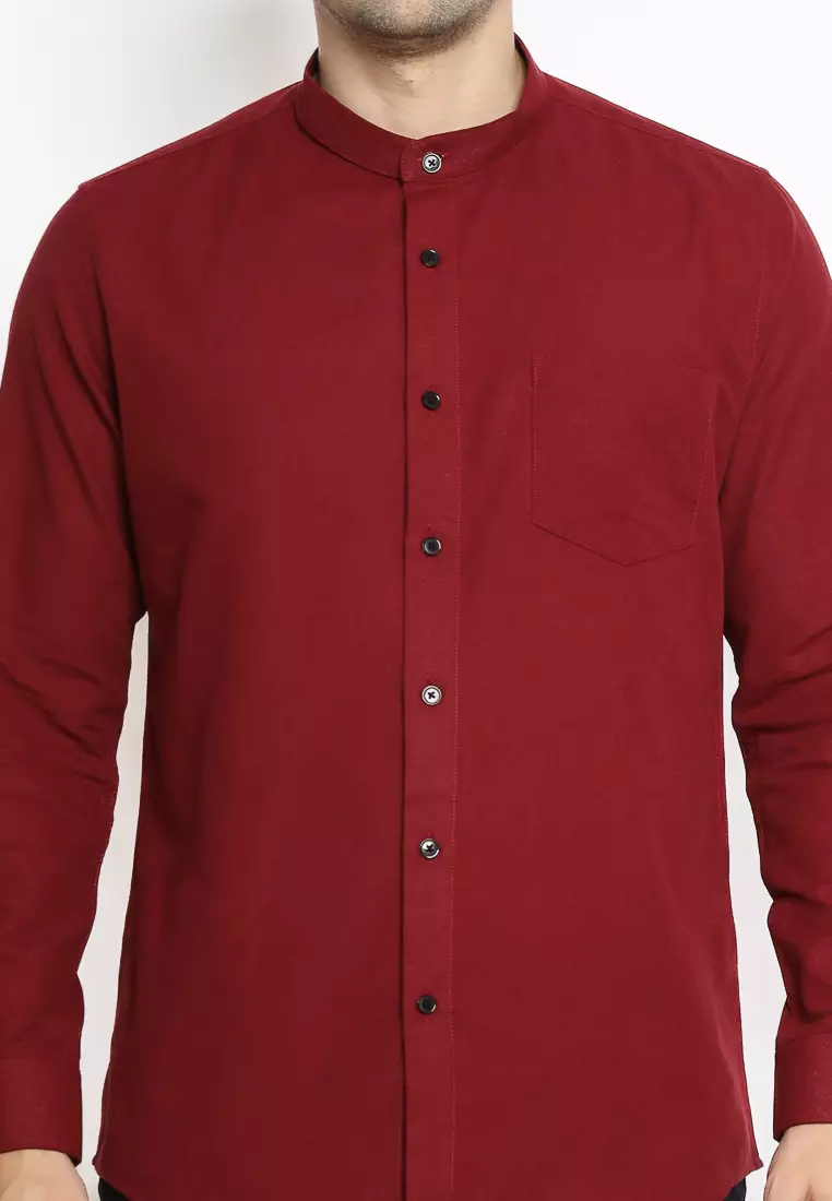 MAGINOT Kemeja Pria KOKO Basic Polos Lengan Panjang WINE