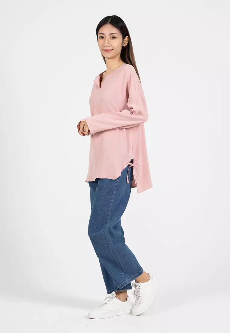 Forest Ladies Polyester Plain Blouse Women Long Sleeve Blouse - 822420-59LotusPink