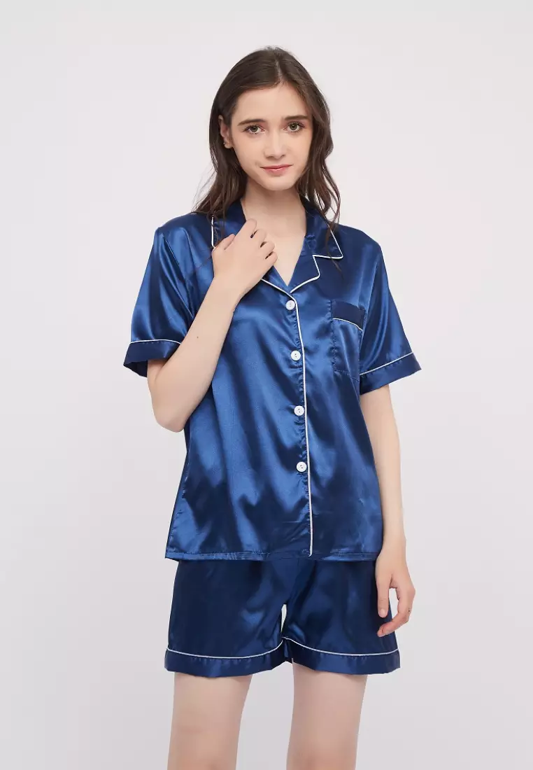 Buy Shapes and Curves Basic Silk Pajama Short Sleeves Set Lounge