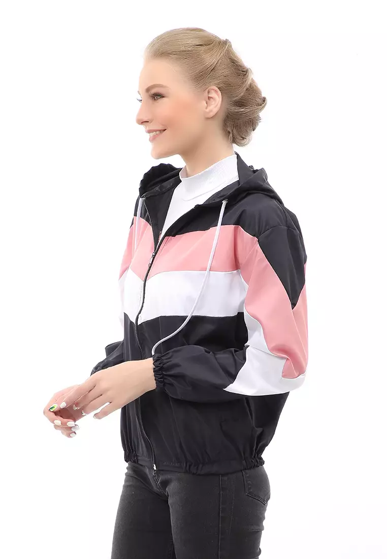 Hardwin Jacket Outer Wanita Jaket Hoodie 3 Warna Material Parasut Despo ORIGINAL - Black