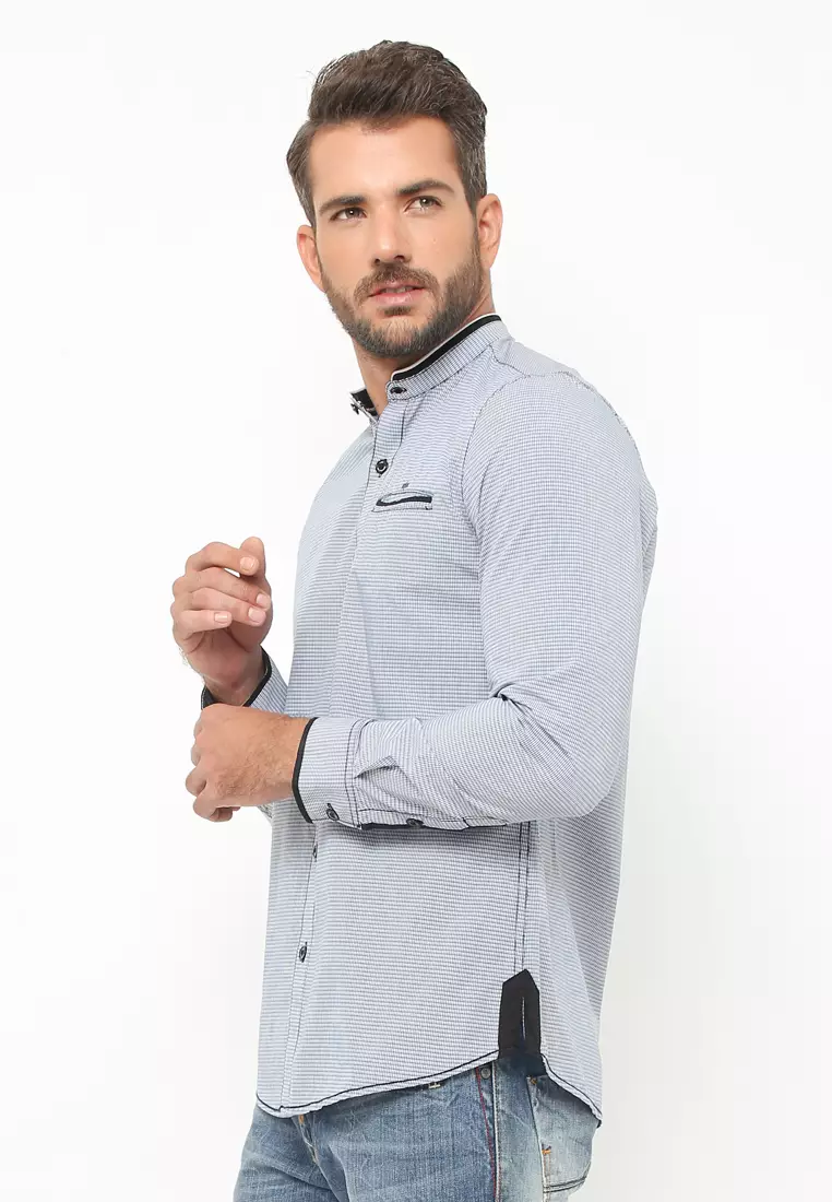 LGS - Baju Koko - Lengan Panjang - Motif Garis - Abu - JSH.386.S952KF.277.C L/S