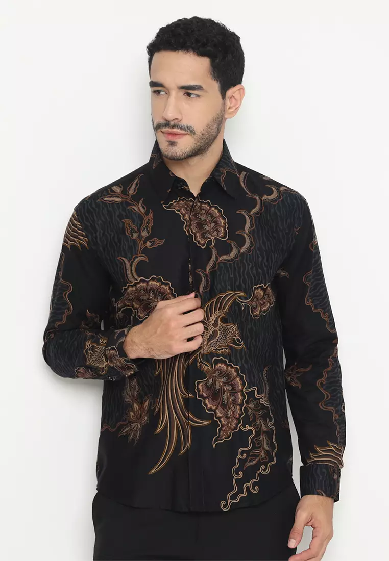 Kemeja Batik Pria Slimfit Hanyokrokusumo - Black