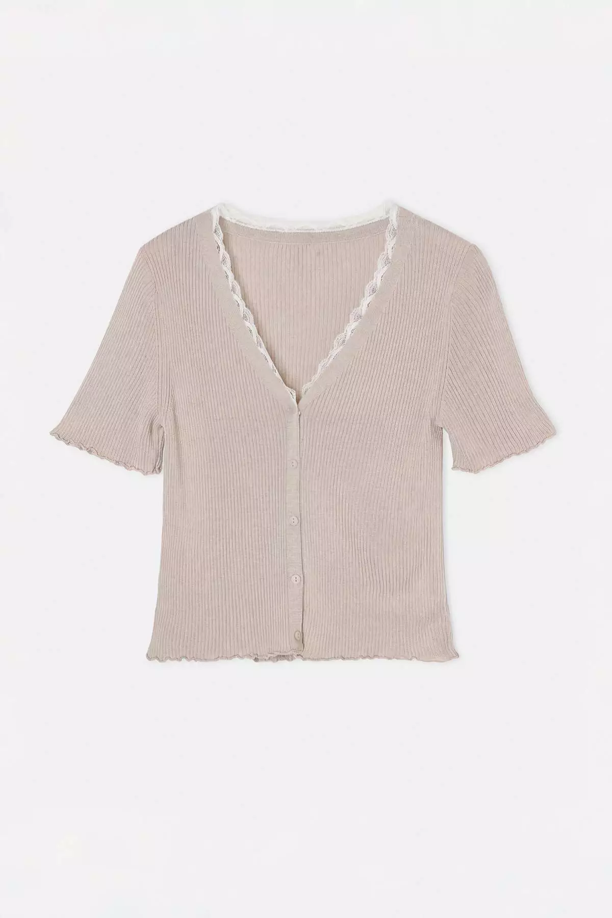 Stone V-Neck Lace Detailed Color Block Fitted Slim Knitwear Blouse Twoss26Bz00292