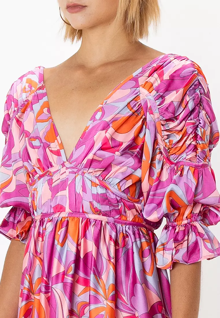 Buy ASOS Design Satin Gathered Detail Plunge Neck Midi Dress 2025