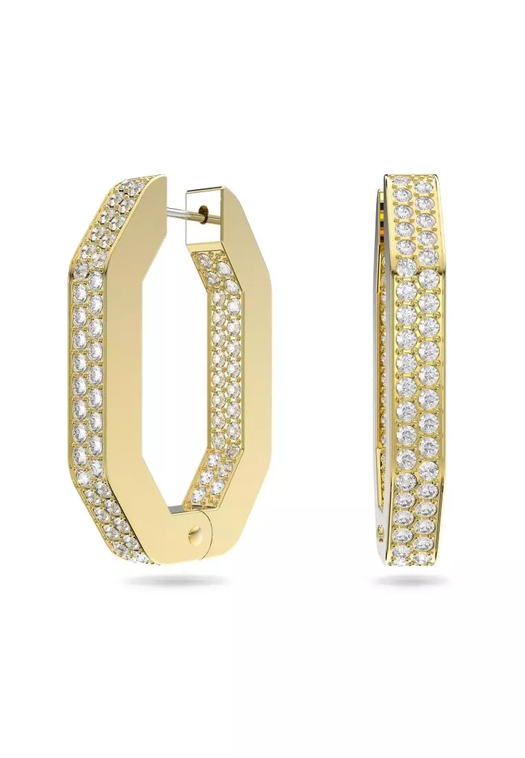 Dextera Hoop Earrings Octagon Pavé Medium White Gold-Tone Plated