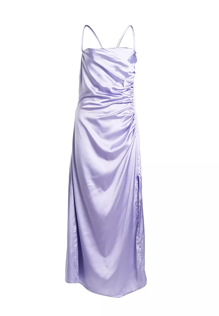 Gaun Slip Celah Detail Ruched Lavender