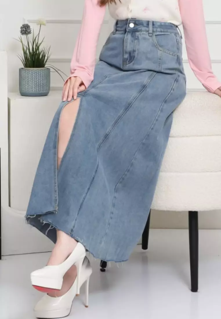 Gresella Skirt Slit in Blue