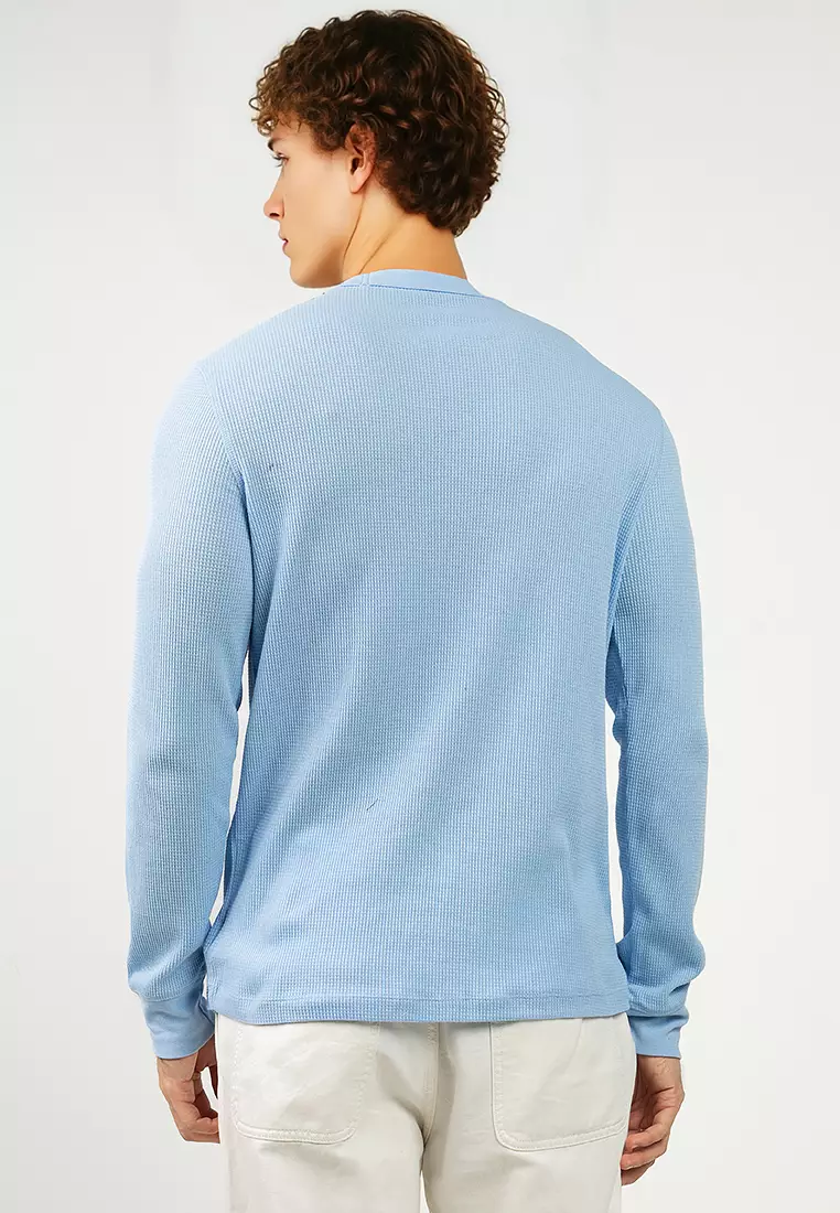 Terry Long Sleeves Waffle Logo Crew Neck Top