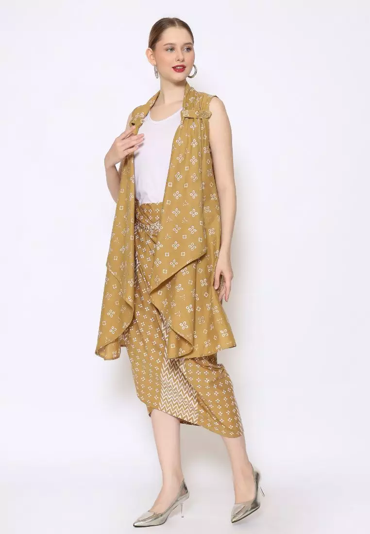 Rinjanie Batik - Set Outer Coin dan Rok Lilit Turmeric - Batik Tuntrum Katun Series - Outer Batik Modern - Outer Batik - Outer Batik Kerja Kantor - Batik Cap - OUTC&MEAS-YL