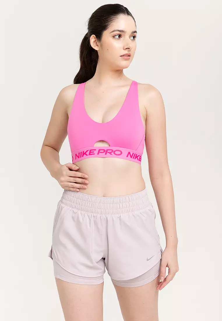 Nike Pro Womens Indy Plunge Medium Support Padded Sports Bra Pink XL