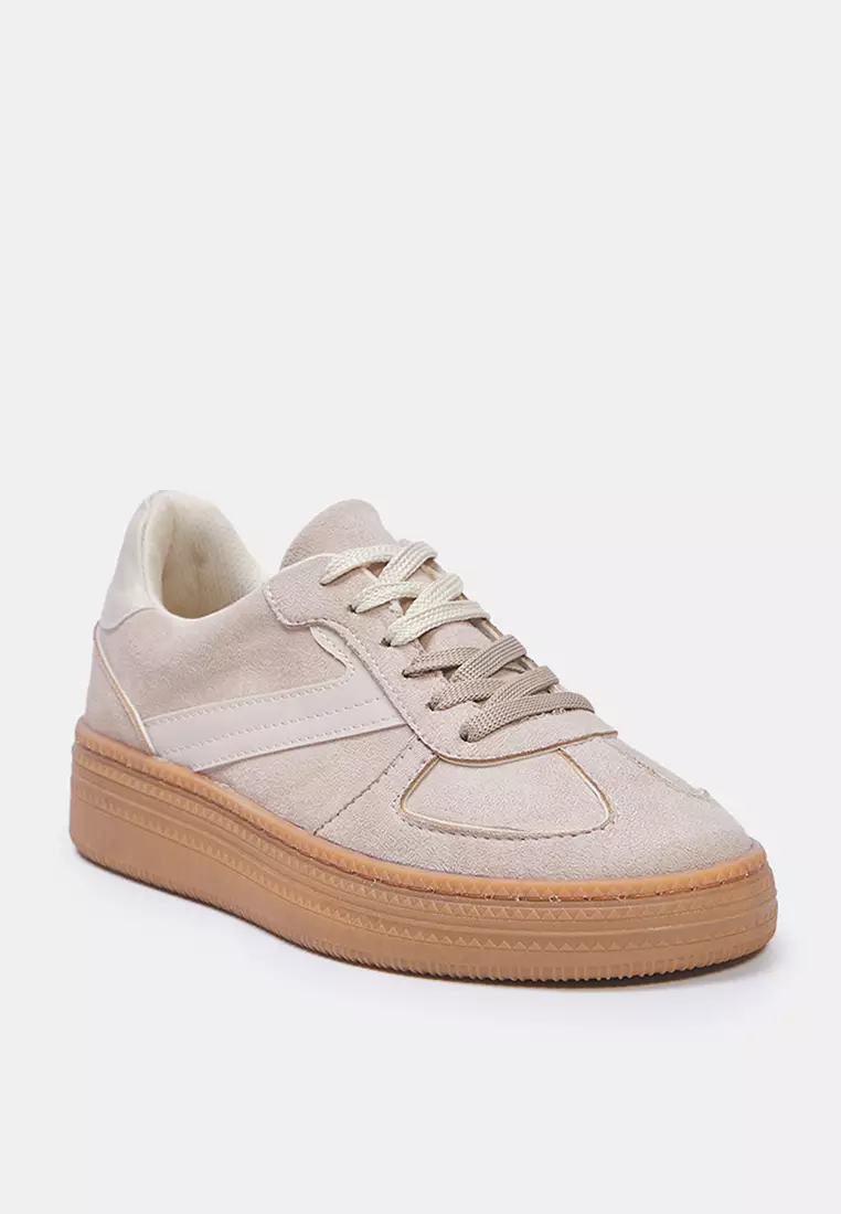 Beige Two Lace-Up Dual-Use Women Retro Sneakers Takss25Sn00009