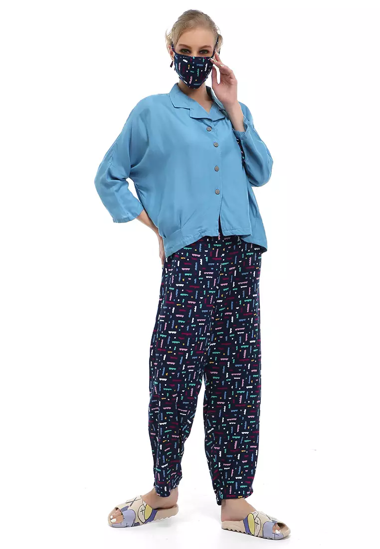 Vance Pajamas Setelan Baju Tidur Wanita Lengan Panjang Material Rayon ORIGINAL - Navy