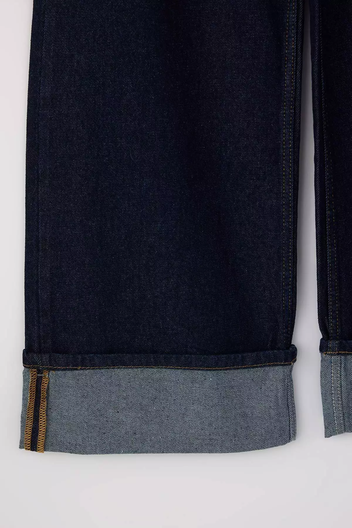 Dark Blue Folded Leg Regular Waist Wide Leg Jeans