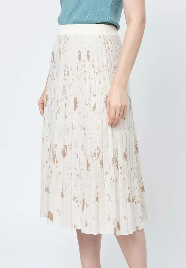 Veda Pleated Knit A-Line Skirt with Elastic Waistband