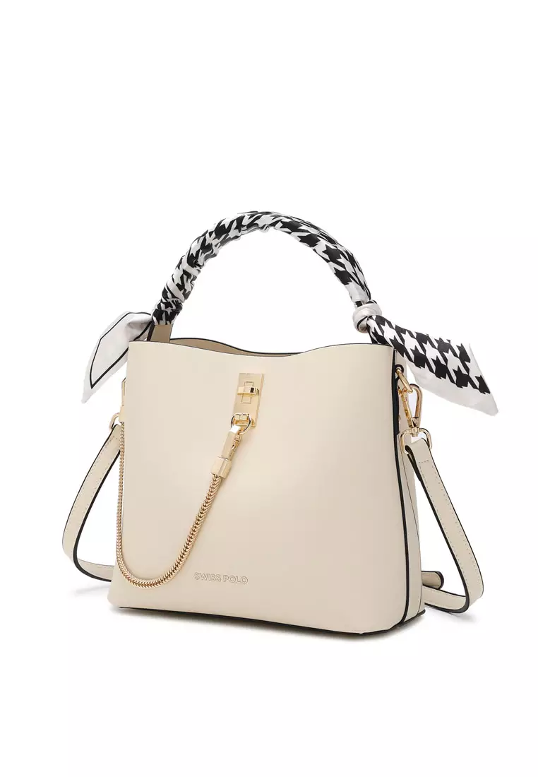 Women's Chain Top Handle Bag / Sling Bag / Crossbody Bag / Shoulder Bag (Tas Selempang Wanita / Tas Tangan Wanita / Tas Bahu Wanita) - Krem